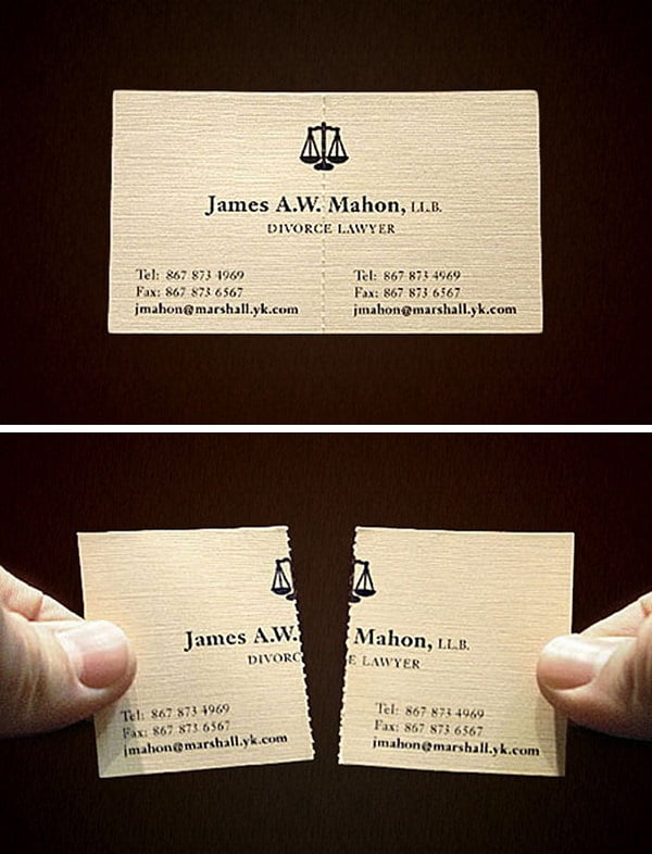 Un abogado canadiense especializado en divorcios. Su tarjeta de visita lo dice todo.