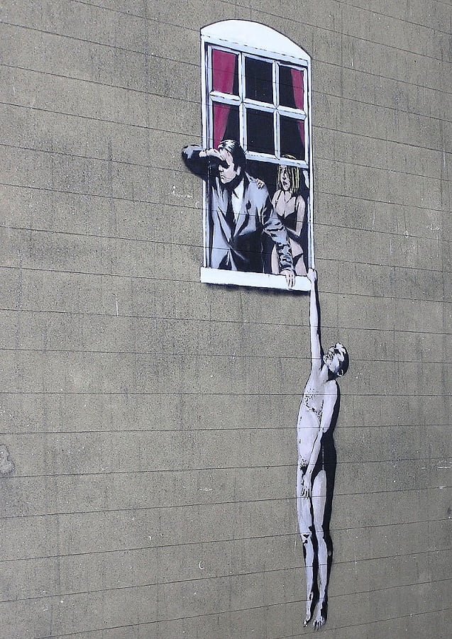 Hombre desnudo, en Park Street, Bristol, Inglaterra, en la pared de un centro de planificación familiar. Según consulta popular, esta imagen nunca será borrada.